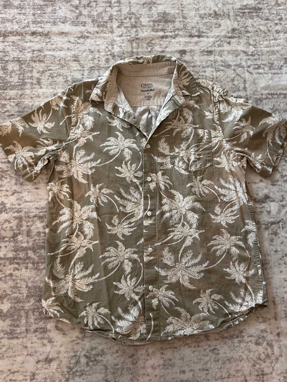 Chaps Olive Short-Sleeve Palm Button-Up Shirt